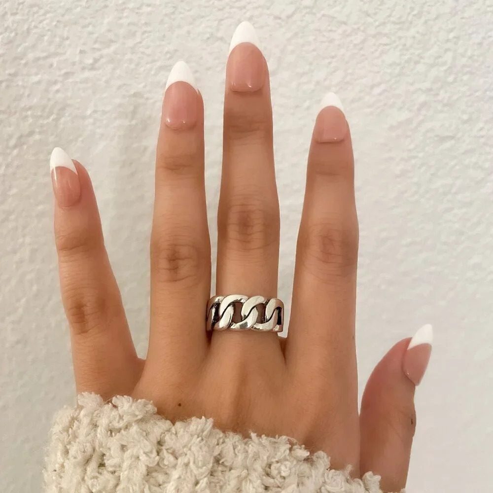 925 Sterling Silver Chunky Ring Curb Chain Ring Thick Wide Ring Band Bold Ring - Picture 8 of 11